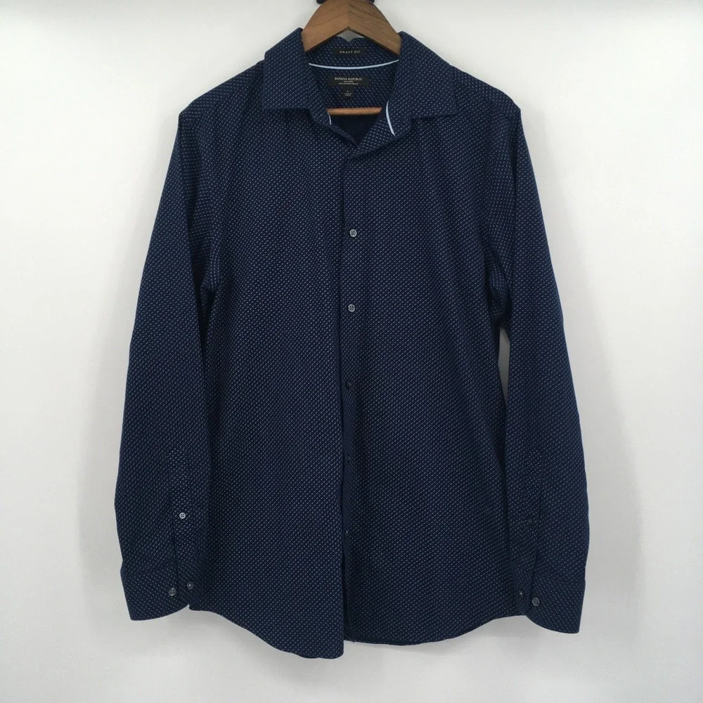 Banana Republic Grant Fit Button Down Shirt Mens L Blue Floral No Iron Stretch